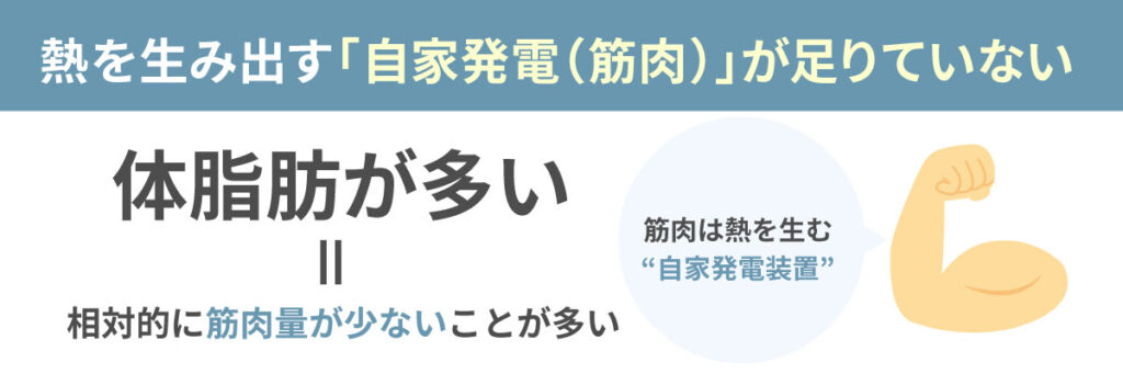 熱を生み出す「自家発電（筋肉）」が足りていない